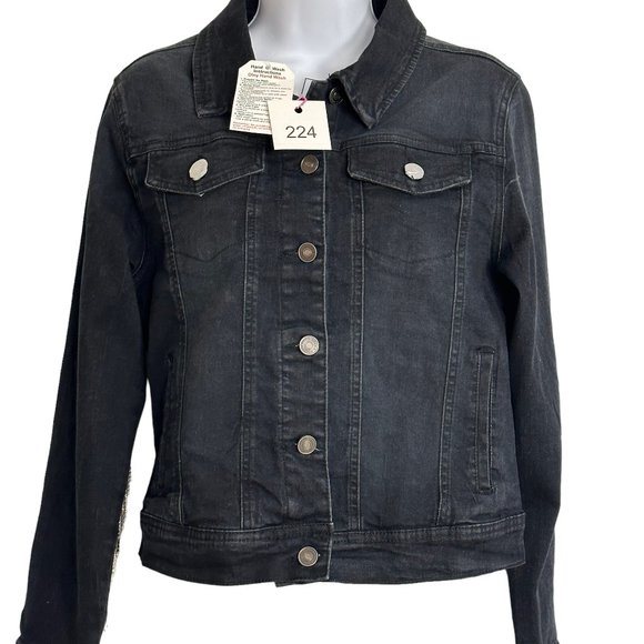 (H-224) Black Stretch Denim Jacket Size S - Picture 2 of 12